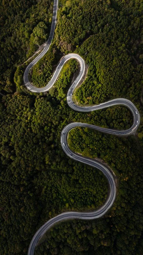 Aerial view of winding road design